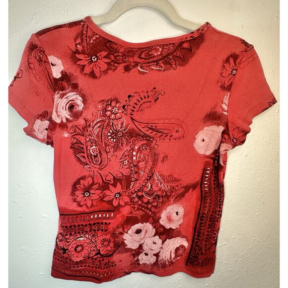 Vtg Red And Black Floral And Paisley Size Small Blouse - Picture 3 of 6